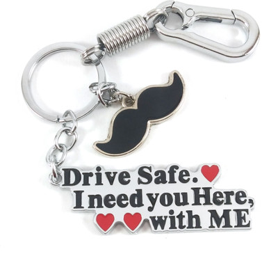 SHOKY LOOKS Black moustache with silver Drive safe Key Chain