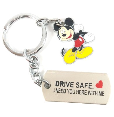 SHOKY LOOKS silver drive safe massage with mini mickey mouse Key Chain