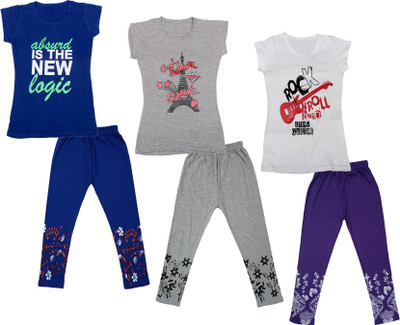 IndiWeaves Girls Casual T-shirt Capri(Multicolor)