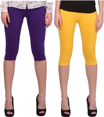 Robinbosky 3/4th/Calf Length Western Wear Legging(Purple, Yellow, Solid)