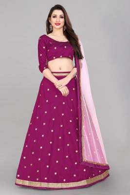 Sonu Creation Embroidered Semi Stitched Lehenga Choli(Purple)