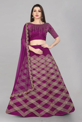 Divastri Embroidered Semi Stitched Lehenga Choli(Purple)