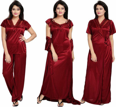 Bombshell Women Nighty with Robe(Maroon)
