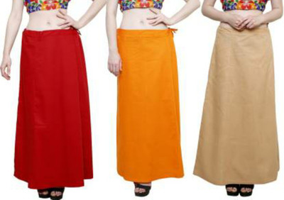Balaji PACK OF 3 PETTICOAT maroon+orange+beige Pure Cotton Petticoat(XL)