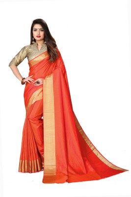 OFLINE SELECTION Woven Bollywood Art Silk Saree(Orange)