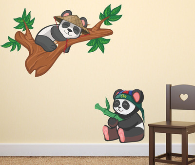 HAPPYSTICKY 80 cm Panda Removable Sticker(Pack of 1)