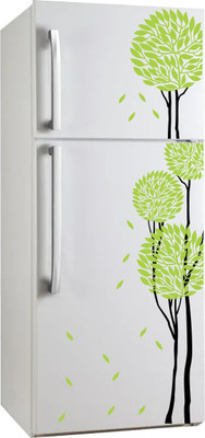 VCREATE DECOR 58 cm Green Tree Fridge Removable Sticker(Pack of 2)