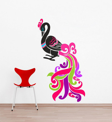 wildartcreation 109 cm Colourful Peacock Vinyl(109cm * 62cm ) Self Adhesive Sticker(Pack of 1)