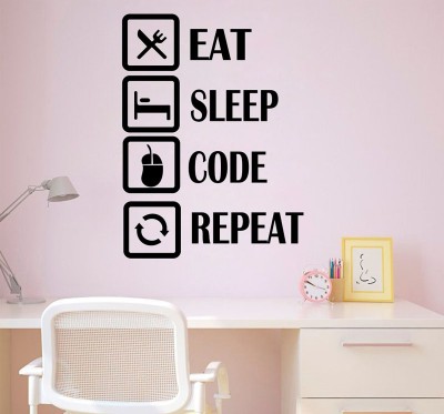 HAPPYSTICKY 80 cm Eat Sleep Code Repeat Removable Sticker(Pack of 1)