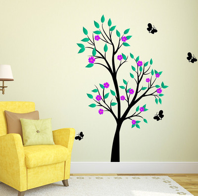 HAPPYSTICKY 110 cm Colorfull Tree Removable Sticker(Pack of 1)