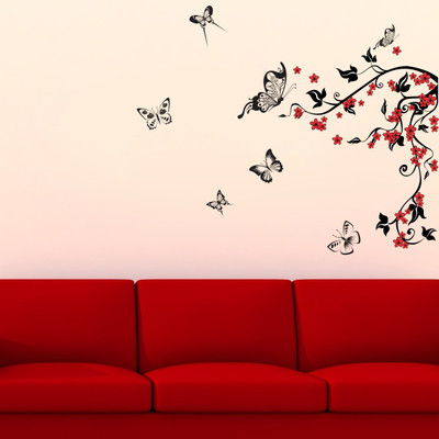 VCREATE DECOR 58 cm Tree With Butterfly Removable Sticker(Pack of 1)
