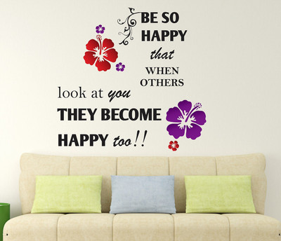HAPPYSTICKY 80 cm Happy Quotes Removable Sticker(Pack of 1)