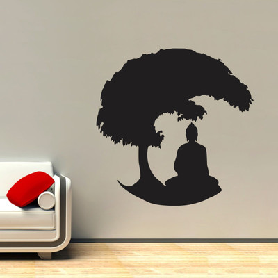 VCREATE DECOR 58 cm Budha With Tree Removable Sticker(Pack of 1)