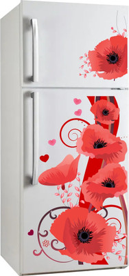 VCREATE DECOR 58 cm Red Flower Fridge Removable Sticker(Pack of 2)