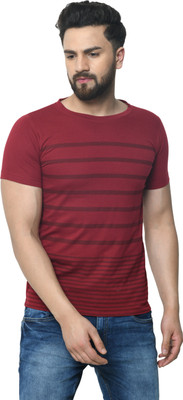 ODOKY Striped Men Round Neck Maroon T-Shirt