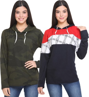 69GAL Printed Women Hooded Neck Multicolor T-Shirt