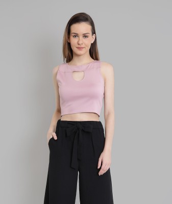 Chimpaaanzee Party No Sleeve Solid Women Pink Top