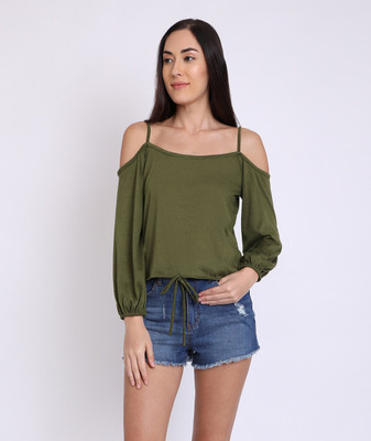 Chimpaaanzee Casual Full Sleeve Solid Women Green Top