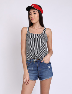 Chimpaaanzee Casual Sleeveless Striped Women Black Top