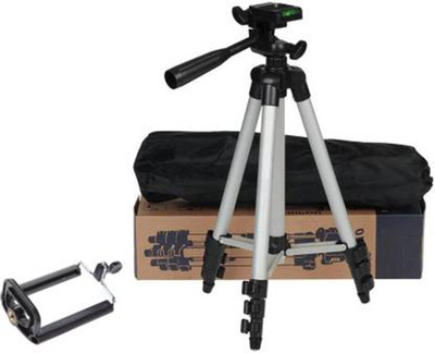 AONEQUALITY WORLD Halix Portable Adjustable Aluminium Lightweight Camera Stand Tripod-3110 With Three-Dimensional Head & Quick Release Plate For Video Cameras and mobile clip holder for Mobiles & Smartphones Tripod (Silver, Black, Supports Up to 1500 g) Tripod(Aluminium, Supports Up to 1500 g)