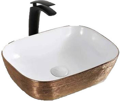 Tap & Tile Premium quality Rose gold rectangle shape ceramic imported table top wash basin size 18x13x5 Rosegold1813 Table Top Basin(RoseGold)