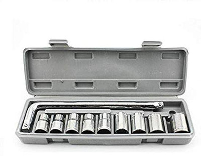 MANDIR D-118 10 Pcs Stainless Steel Socket Wrench Spanner Set Automobile Repair Tool Box Precision Sleeve Wrench Combination Hand Tool Socket Set Heavy Socket Motorcycle Box Single Sided Socket Wrench(Pack of 1)