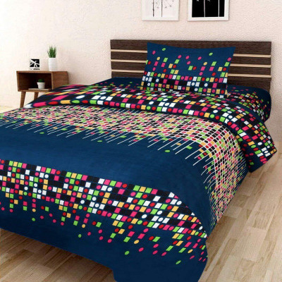 PRAZER 160 TC Cotton Single 3D Printed Flat Bedsheet(Pack of 1, Blue)