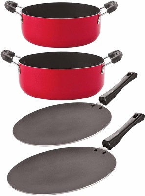 NIRLON Non-Stick PFOA Free 4 Piece Gas Compatible Cookware Utensil Item Set with Supreme Quality Non-Stick Coated Cookware Set(PTFE (Non-stick), Aluminium, 4 - Piece)