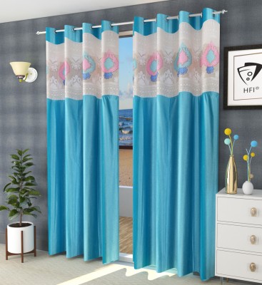 Homefab India 274.5 cm (9 ft) Polyester Semi Transparent Long Door Curtain (Pack Of 2)(Embroidered, Aqua Blue)
