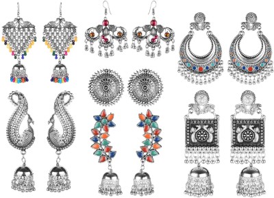 Muccasacra muccasacra New Trendy Silver Antique Finish With Multi pair of 7 dangles & studs Alloy Earring, Jhumki earring Beads Alloy Drops & Danglers, Stud Earring, Earring Set, Chandbali Earring, Jhumki Earring