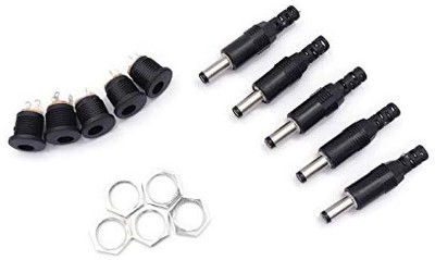 Creative Tech Male Plug and Female Socket Panel Mount Jack DC Connector -Pair of 5 Electronic Components Electronic Hobby Kit