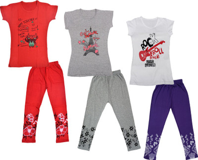 IndiWeaves Girls Casual T-shirt Capri(Multicolor)
