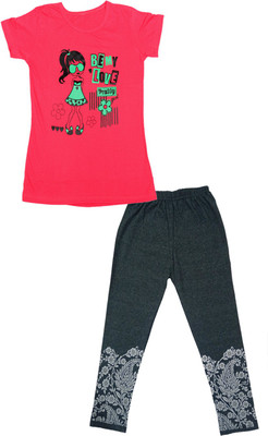 IndiWeaves Girls Casual T-shirt Capri(Multicolor)