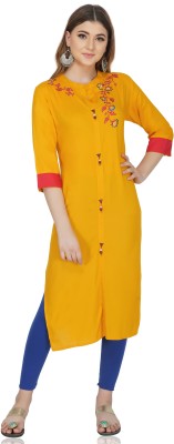 VAHSON Women Embroidered Straight Kurta(Yellow)