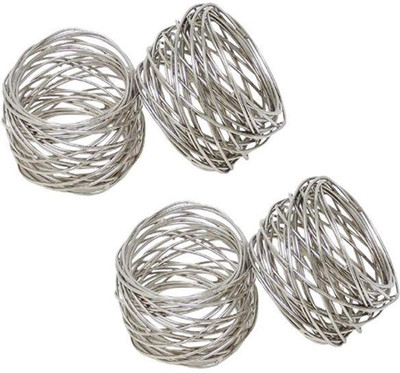 ukal Set of 4 Handmade Round Mesh Napkin Rings Holder Set of 4 Napkin Rings(Silver, 5 cm)