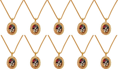 Shri Ram Creations Golden Snake Chain Mala with Radha Krishna Pendent Pack of 10 pcs. Metal Chain
