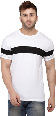 SLOWLORIS Striped Men Round Neck White, Black T-Shirt