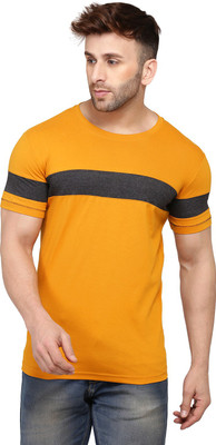 SLOWLORIS Striped Men Round Neck Black, Yellow T-Shirt