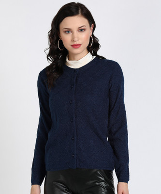 TAB91 Women Button Self Design Cardigan