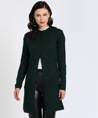 TAB91 Women Button Self Design Cardigan