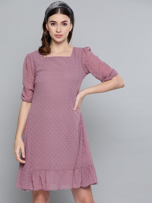 SASSAFRAS Women Fit and Flare White Above Knee/Mid Thigh Length Dress