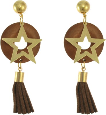 One Personal Care Stylish Geometric Design, Leather Fringe, Star Charm, Light Weight Party Wear Wood, Alloy, Fabric Drops & Danglers