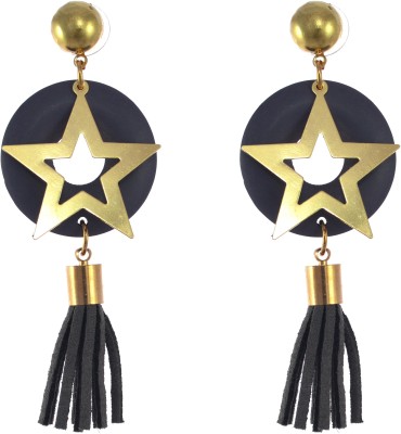 One Personal Care Stylish Geometric Design, Leather Fringe, Star Charm, Light Weight Party Wear Wood, Alloy, Fabric Drops & Danglers