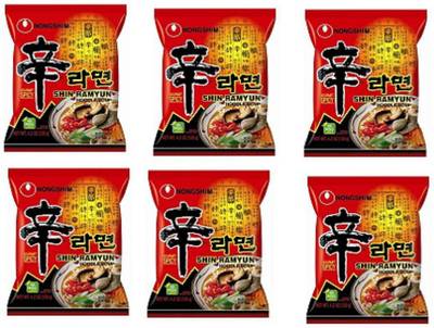 Nongshim Shin Ramyun Noodle Soup (Hot And Spicy), 120g - Pack of 6 Cup Noodles Non-vegetarian