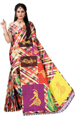 AVINASH Digital Print Kanjivaram Silk Blend Saree(Multicolor)