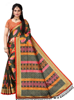 AVINASH Digital Print Kanjivaram Silk Blend Saree(Multicolor, Dark Green)