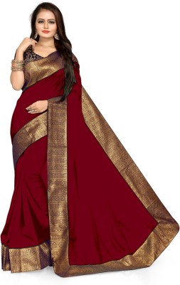 Vishnu Creations Solid/Plain Bollywood Art Silk Saree(Maroon)