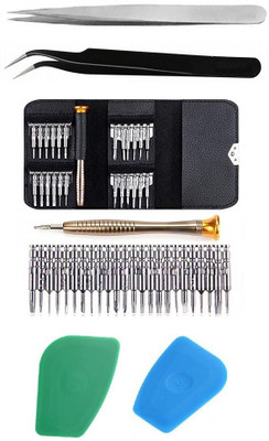 wroughton 25 in 1 Precision Screwdriver Set Multi Pocket Repair Tool Kit for Mobiles|Laptops|Electronics With 2 Plastic Spudger for Mobile Screen and Battery Removal 1 Stainless Steel Non Magnetic Tweezers- Straight and 1 ESD Non Magnetic Tweezers- Curved Precision Screwdriver Set(Pack of 29)