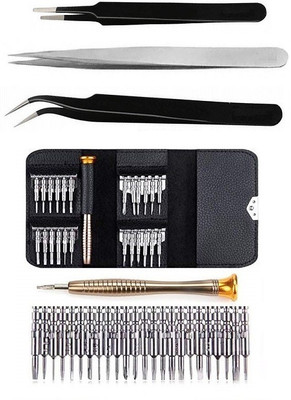 wroughton 25 in 1 Precision Screwdriver Set Multi Pocket Repair Tool Kit for Mobiles|Laptops|Electronics With 1 Stainless Steel Non Magnetic Tweezers- Straight and 2 ESD Non Magnetic Tweezers- Curved & Flat Precision Screwdriver Set(Pack of 28)