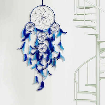 DULI Handmade Feather Décor Dream Catcher Wall Hanging for Bedrooms Office Balcony Outdoors Garden Hanging, Brings Positive Energy Decorative Showpiece  -  75 cm(Feather, Metal, Blue)